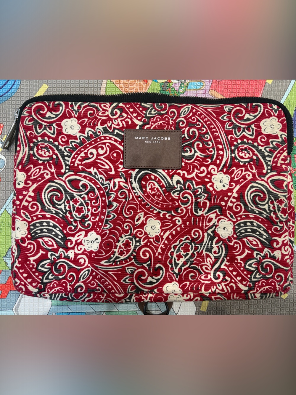 Marc Jacobs Red Paisley Laptop Case (13”) with Cream & Black Accents